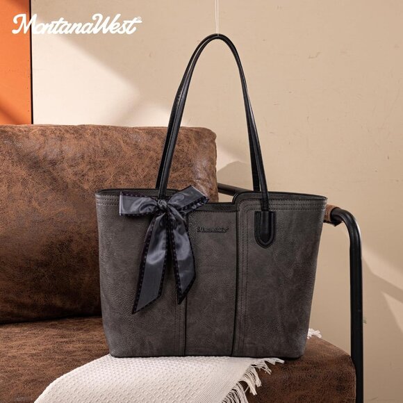 Women Dusty Grey Imported Vegan Leather Medium Top Handle Satchel Tote Bags - Picture 6 of 6